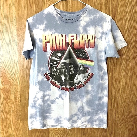 Pink Floyd ‘Dark Side of the Moon’ Blue and White Tie-Dye T-Shirt - Picture 2 of 5